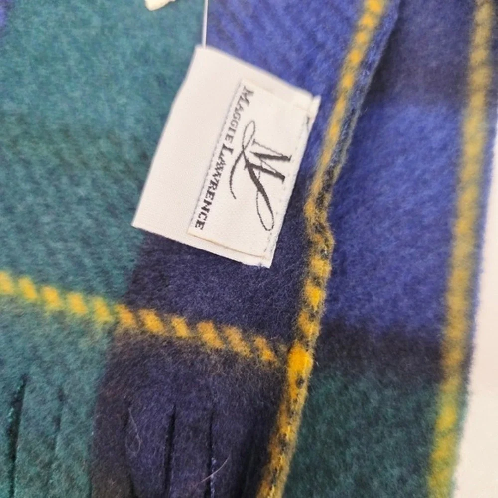 Maggie Lawrence Plaid Fringe Scarf in Blue and Green Fleece